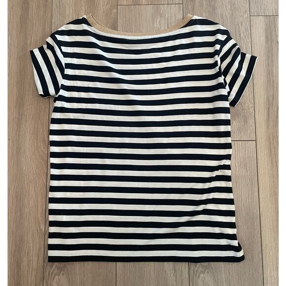 Lauren Ralph Lauren Striped Short Sleeve Gold Buttons Metallic Black White XS - Picture 3 of 6